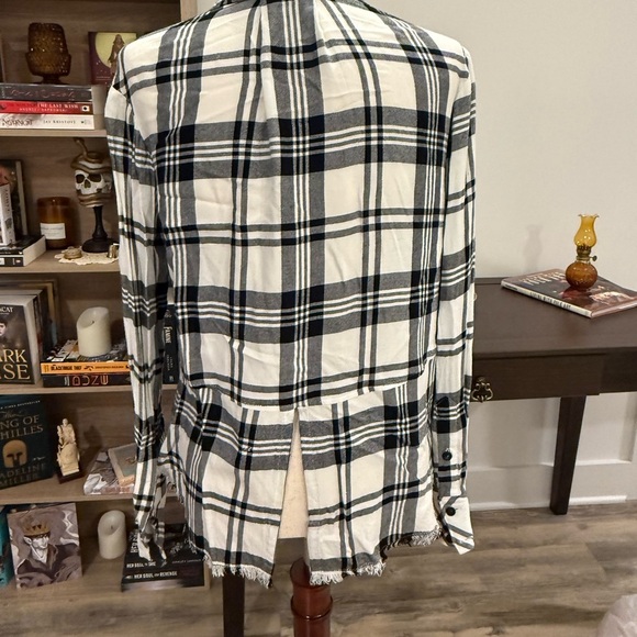 Cloth & Stone / Anthropologie | Black and White Plaid Flannel Jacket XS - Picture 3 of 5